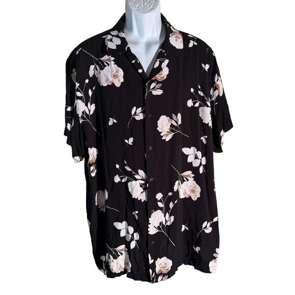NO BOUNDARIES Men's Short Sleeve Button Down Floral Hawaiian Shirt Black 2XL - Picture 1 of 5